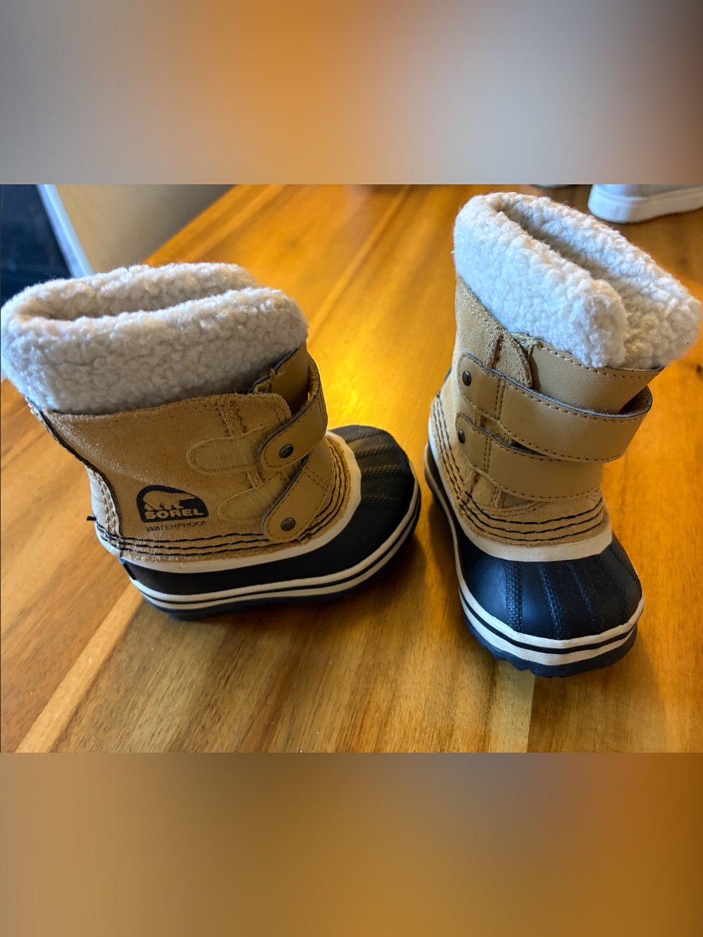 Sorel Kids Tan and Black Sherpa-Lined Winter Boots